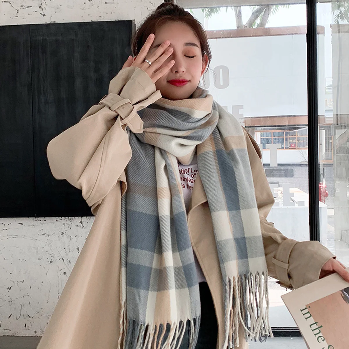 

Fashion Faux Cashmere Tassel Scarf for Women Soft Long Pashmina Scarf Autumn Winter Warm Plaid Plain Tassel Female Shawl Wrap