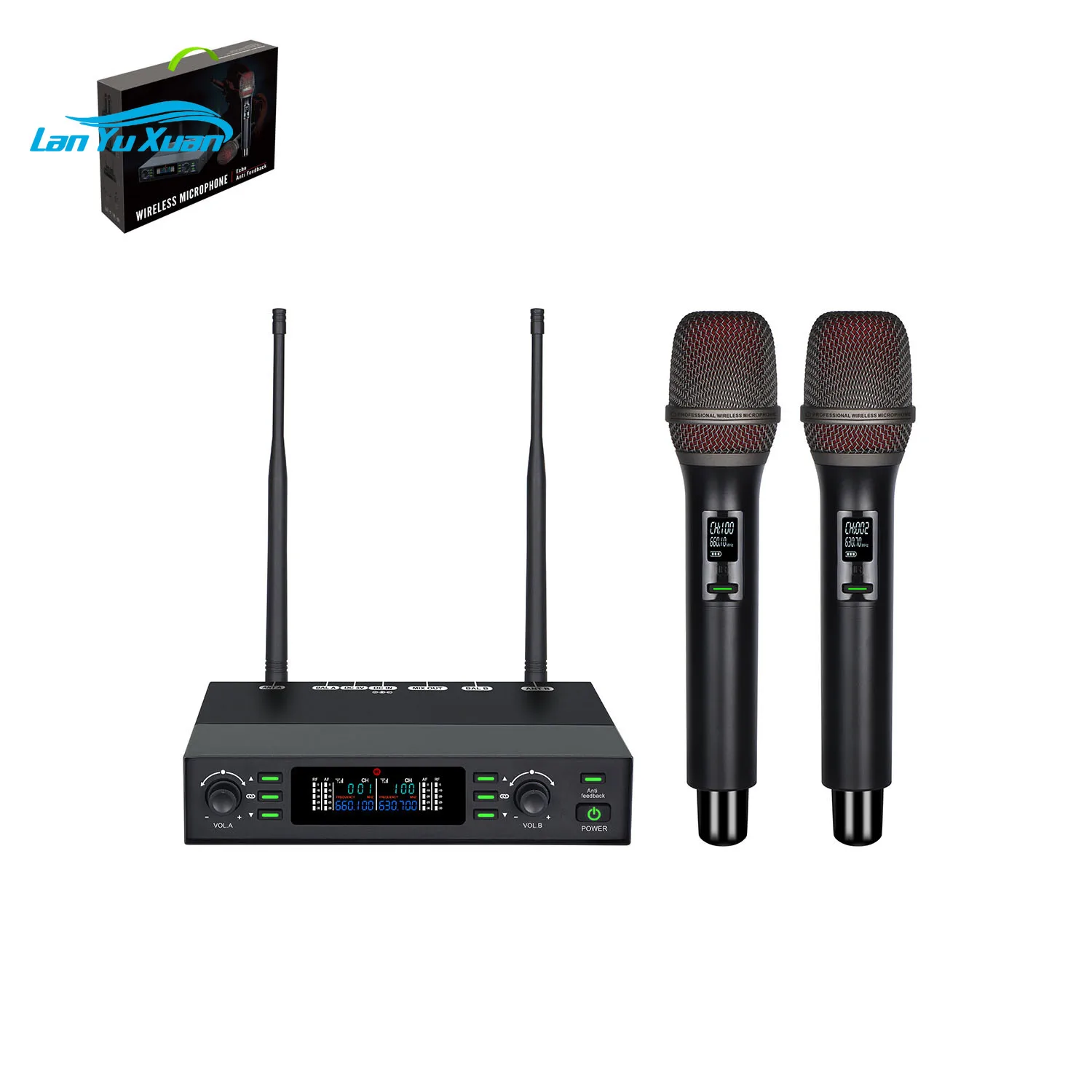 

LG-780DSP Two Channels Wireless Microphones with Feedback Suppression Function Home KTV UHF Wireless Microphone