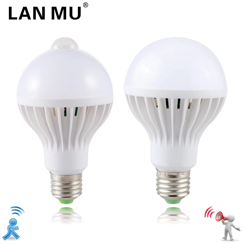 LED PIR Motion Sensor Lamp 3w 5w 220v Led Bulb 7w 9w 12w Sound+Light automatic Smart Sensor Control Led Light