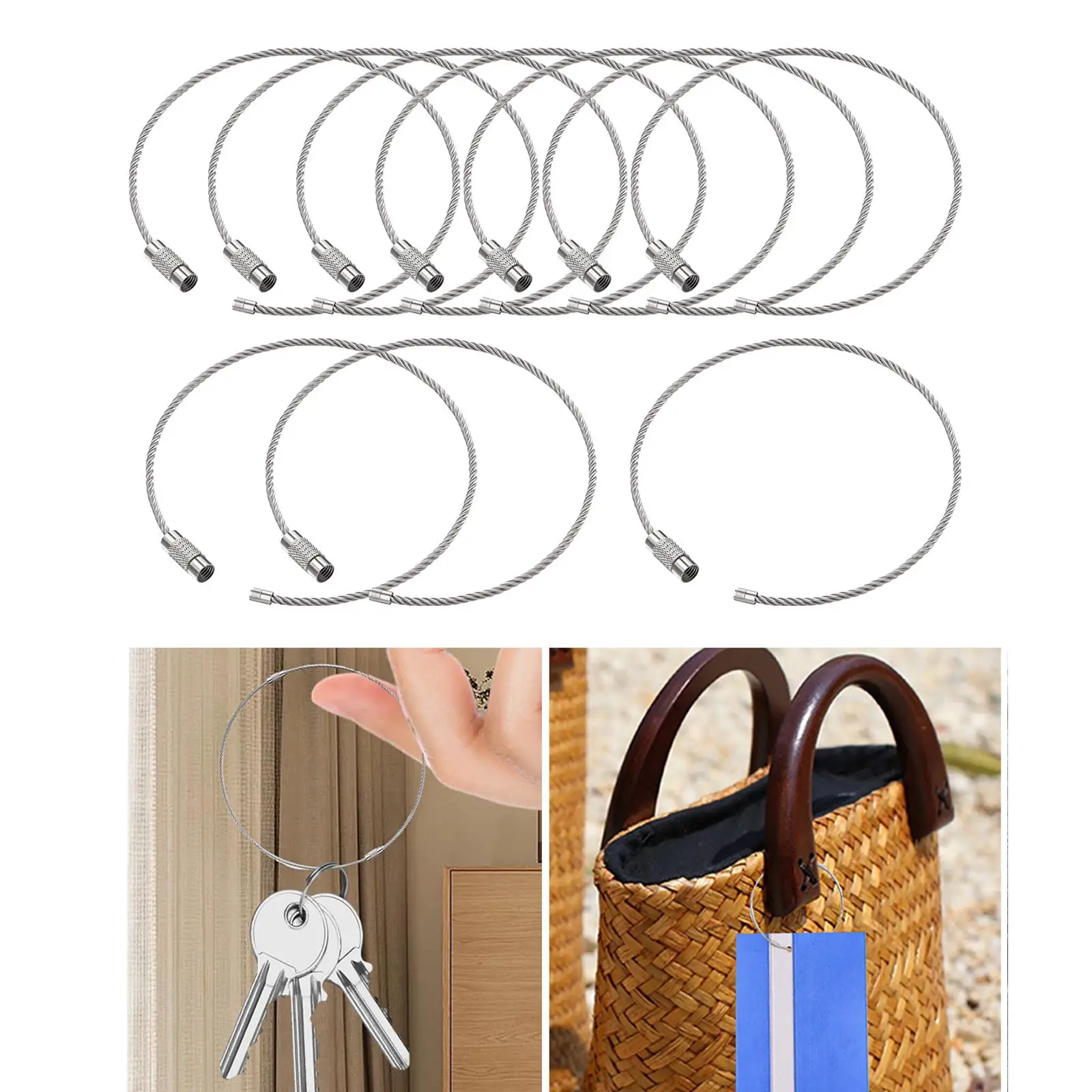 Stainless Steel Wire Keychains Silver Wire Ring Keychain 5cm Easy to Carry Strap Tag Keychain for Outdoor Adventure