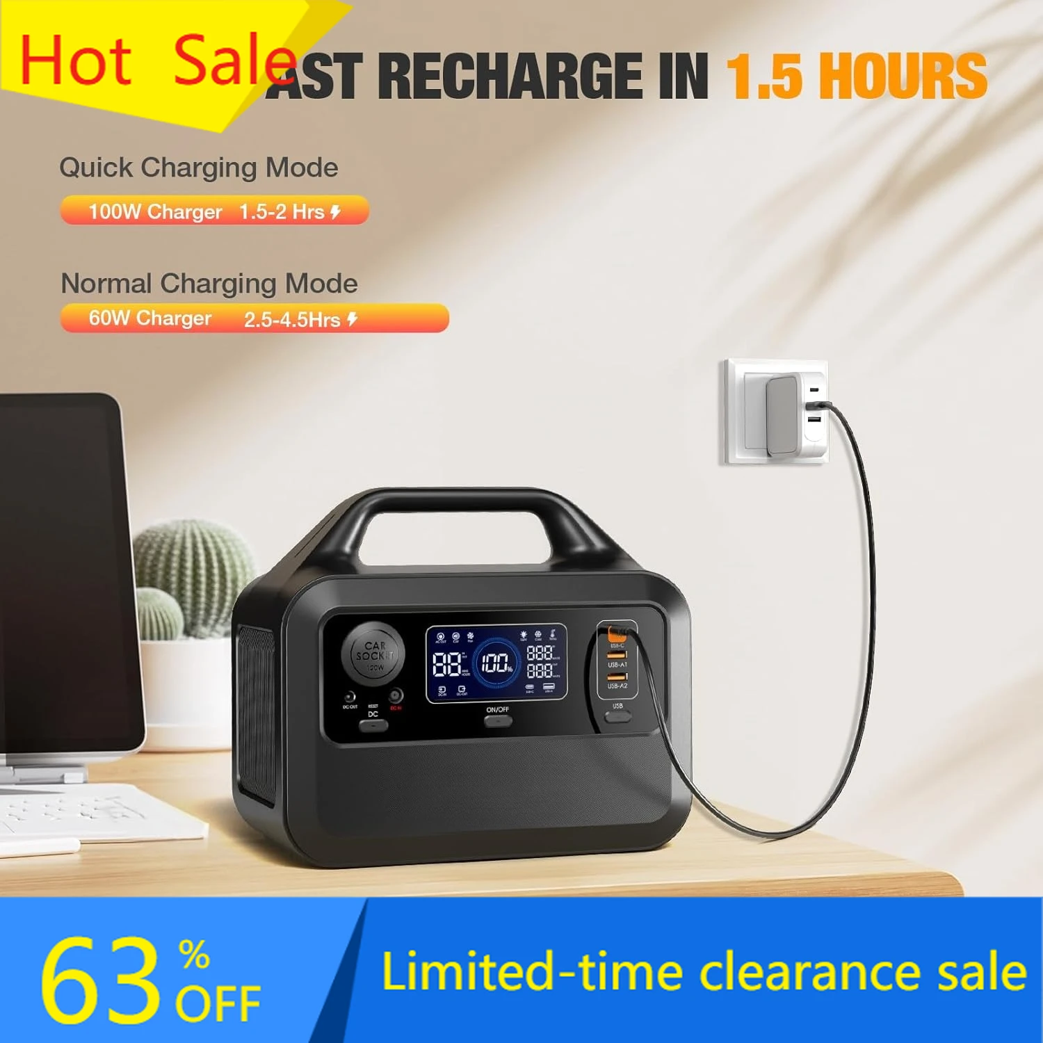 

Горячая распродажа: портативная электростанция 230 Вт·ч с солнечной панелью 40 Вт, быстрая зарядка за 1,5 часа, (пиковая мощность 600 Вт), розетки переменного тока, аккумулятор LiFePO4