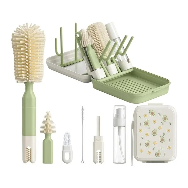 【NEW USER EXCLUSIVE】Portable Travel Bottle Cleaning Kit For Newborn, Baby Bottle Brush Set With Drying Rack, Silicone Cleaner Es