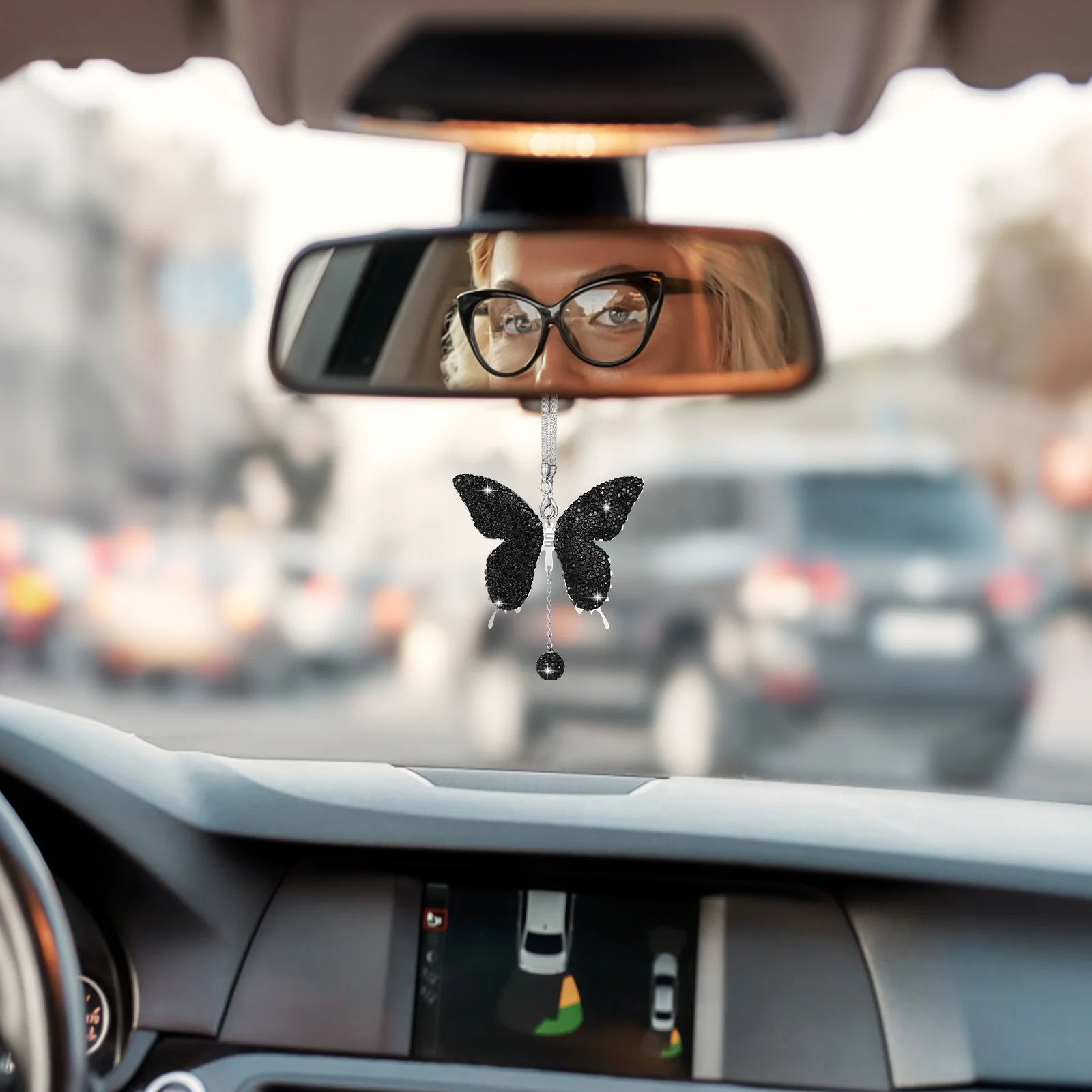 

Butterfly Car Charms Rhinestone Hanging Ornament Sturdy Elegant Rear View Mirror Accessory Butterfly Car Charms