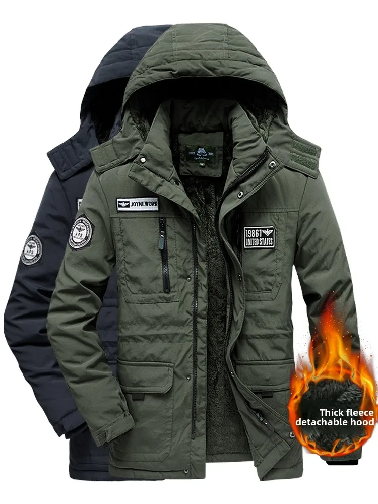 

Мужская зимняя утепленная куртка из хлопка на флисовой подкладке, повседневная, теплая, ветрозащитная, с капюшоном, свободного кроя, модная