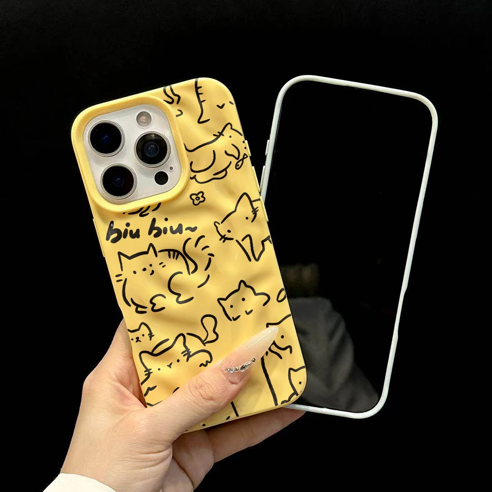 Kawaii Katzenlinien Niedliches Design Weiche Silikon-Handyhülle für iPhone 17 16 15 14 13 12 11 Pro Max 14 Plus 17Air Falten-Wellen-Design – Detail 6