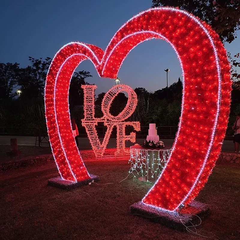 

2024 outdoor 3d led Christmas heart-shaped arch lighting tunnel Christmas motif light