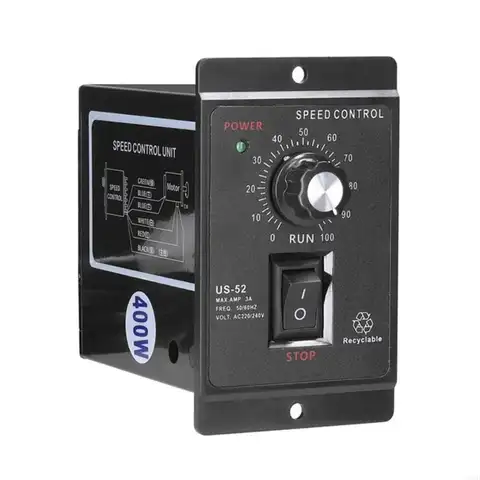 US-52 단상 AC 모터 속도 컨트롤러 400W AC220V 50/60Hz 필터 커패시터가 있는 모터 속도 레귤레이터 검정색