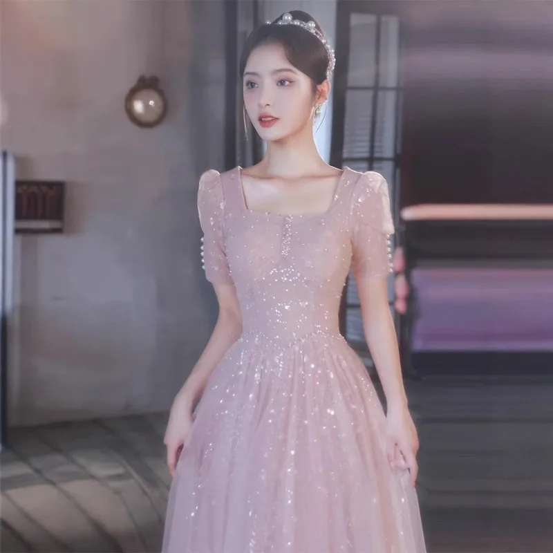 Robe de soirée rose pour femmes, nouveau Style de Banquet, Style féerique français, réunion annuelle, examen d'art, robe de réunion annuelle tendance, 2026