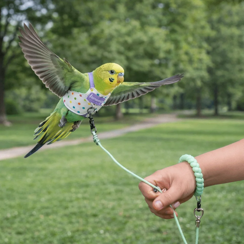 Adorable Escape Proof Parrot Flying Harness Polka Dot Print Anti-Bite Bird Flight Suit Breathable Bird Outgoing Leash Outdoor