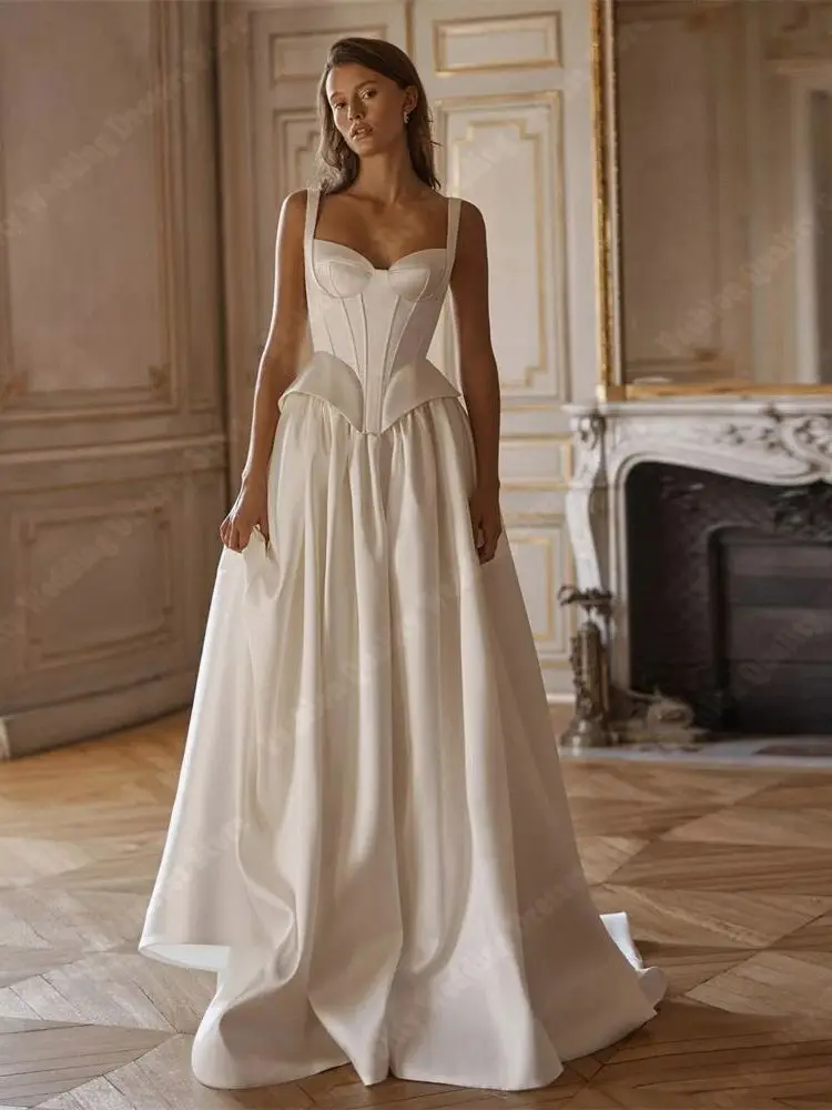 Delicate Satin Finish Women Wedding Dresses Elegant Sleeveless Bridal Gowns Latest Launch Mopping Length Lady Vestidos De Novias