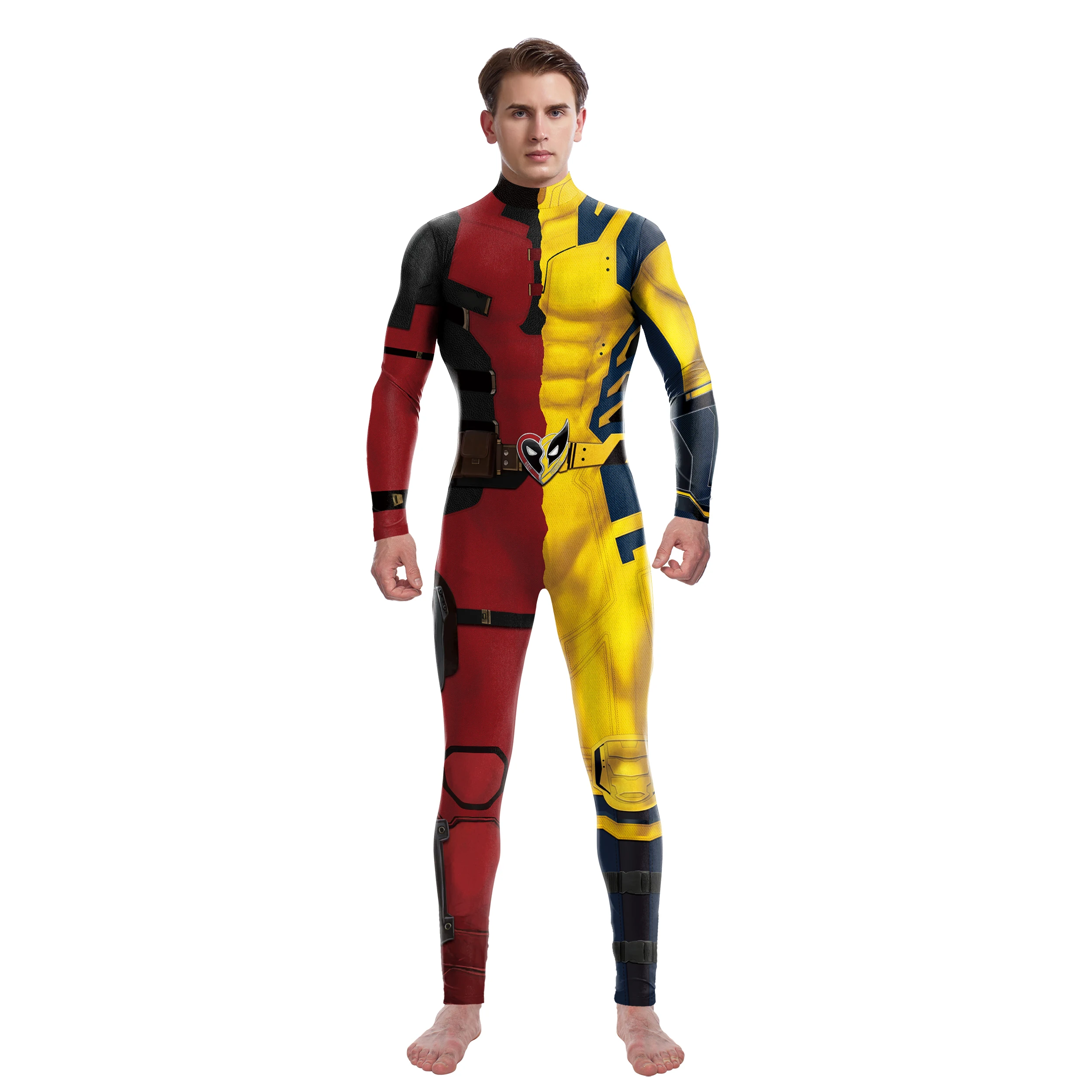 Zawaland Cosplay Men Catsuit Jumpsuit 3D Printed Deadpool Bodysuit Superhero Outfit Clothes Carnival Party Cosplay Costume