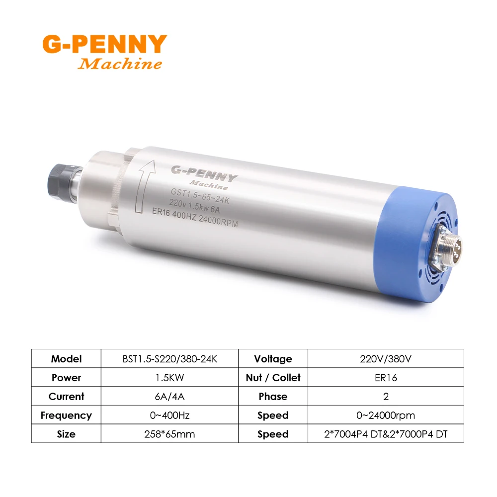 Imagem -03 - G-penny Air Cooled Spindle Motor Madeira Trabalhando Arrefecimento a ar 65x258 mm r 1.5k Er16 d = 65 mm 380v 220v