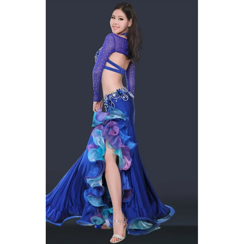 Aangepaste vrouwen buikdans pak Egyptische oosterse dans kostuum team concurrentie prestaties jurk buikdansen beha riem