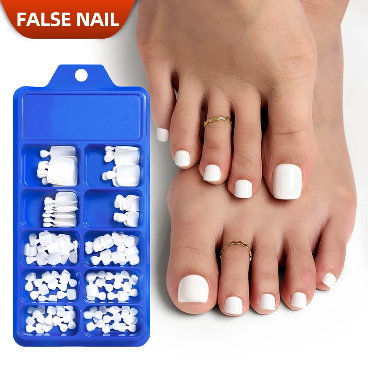 100Pcs White Square Toenail Tips Short Press On Toenails Acrylic Fake Toe Nails Full Cover Artificial Foot Extension Tips