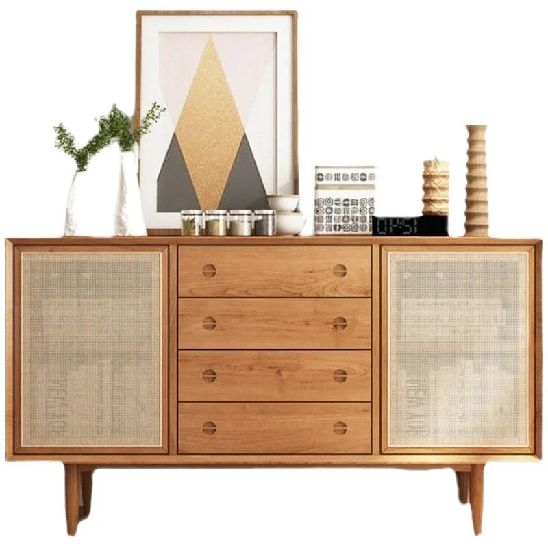 

Nordic solid wood dining side cabinet small apartment living room large capacity locker