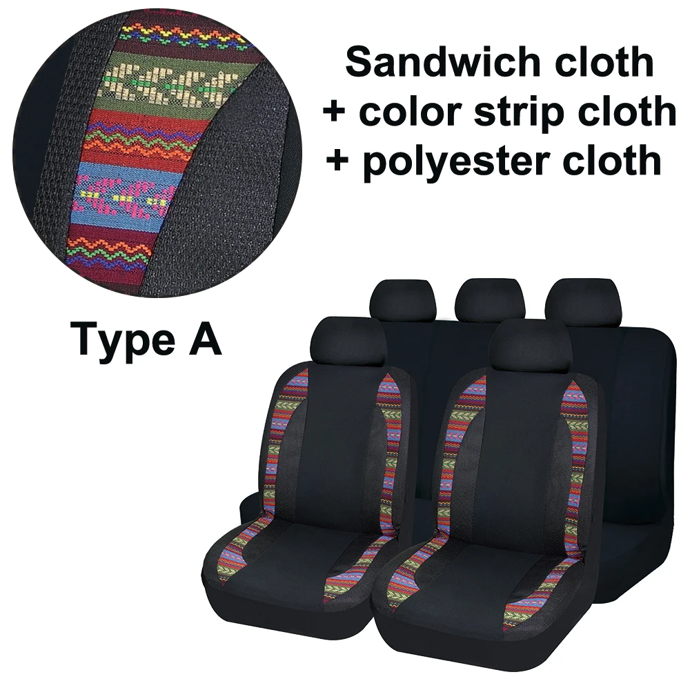 Autokingcovers Universal Colorful Stripes Stitching With Black Polyester Car Seat Covers Airbagseat Compatible Protector Cushion