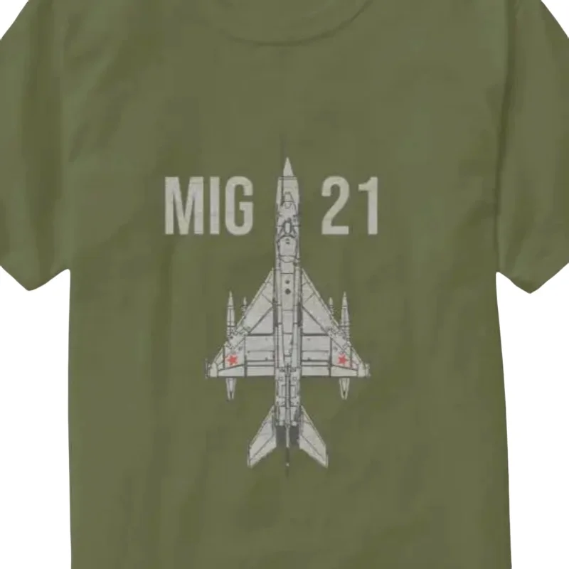 T-Shirt manches courtes col rond 100% coton, décontracté et estival, MIG 21, avion de chasse, mouotaire russe
