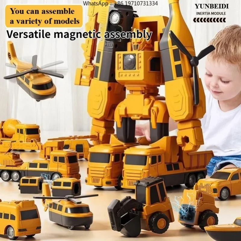 Children's Magnetic Deformation Engineering Car Robot Building Block Toy Set Multi Style Puzzle Assembly Machinery Mech Toy Gift