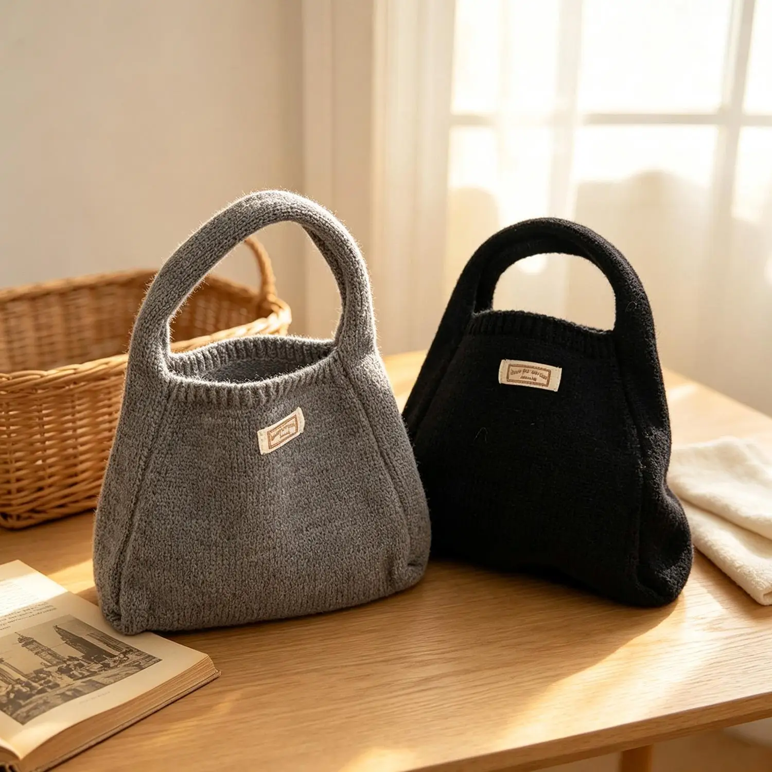 Koreanische Mode Gestrickte Handtasche für Damen Kleine Quadratische Tasche Handytasche Gestrickte Tragetasche Handgelenktasche Vielseitige Stilvolle Niedliche Handtasche – Detail 13