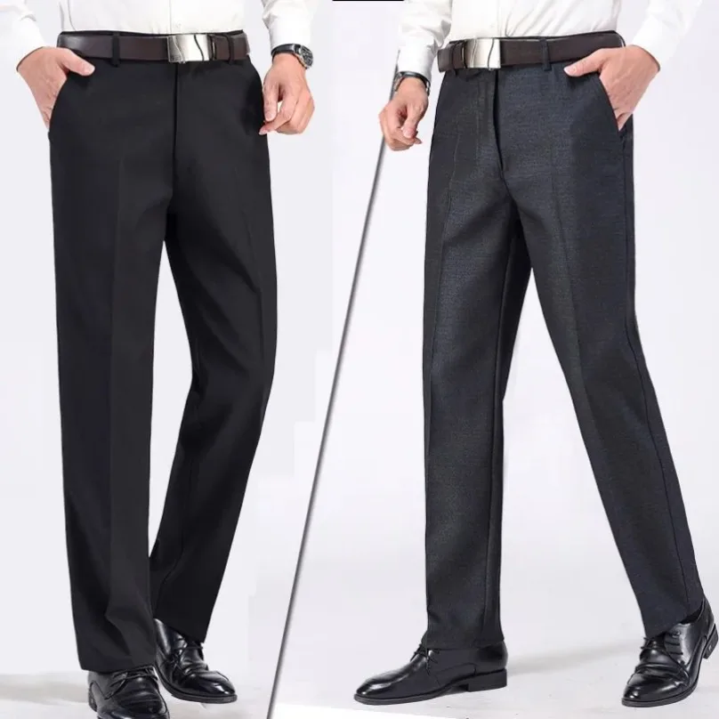 High Waist Men's Suit Pants High Quality Summer Straight Business Autumn Dress Formal Pants Big Size Classic Trousers KOACUS