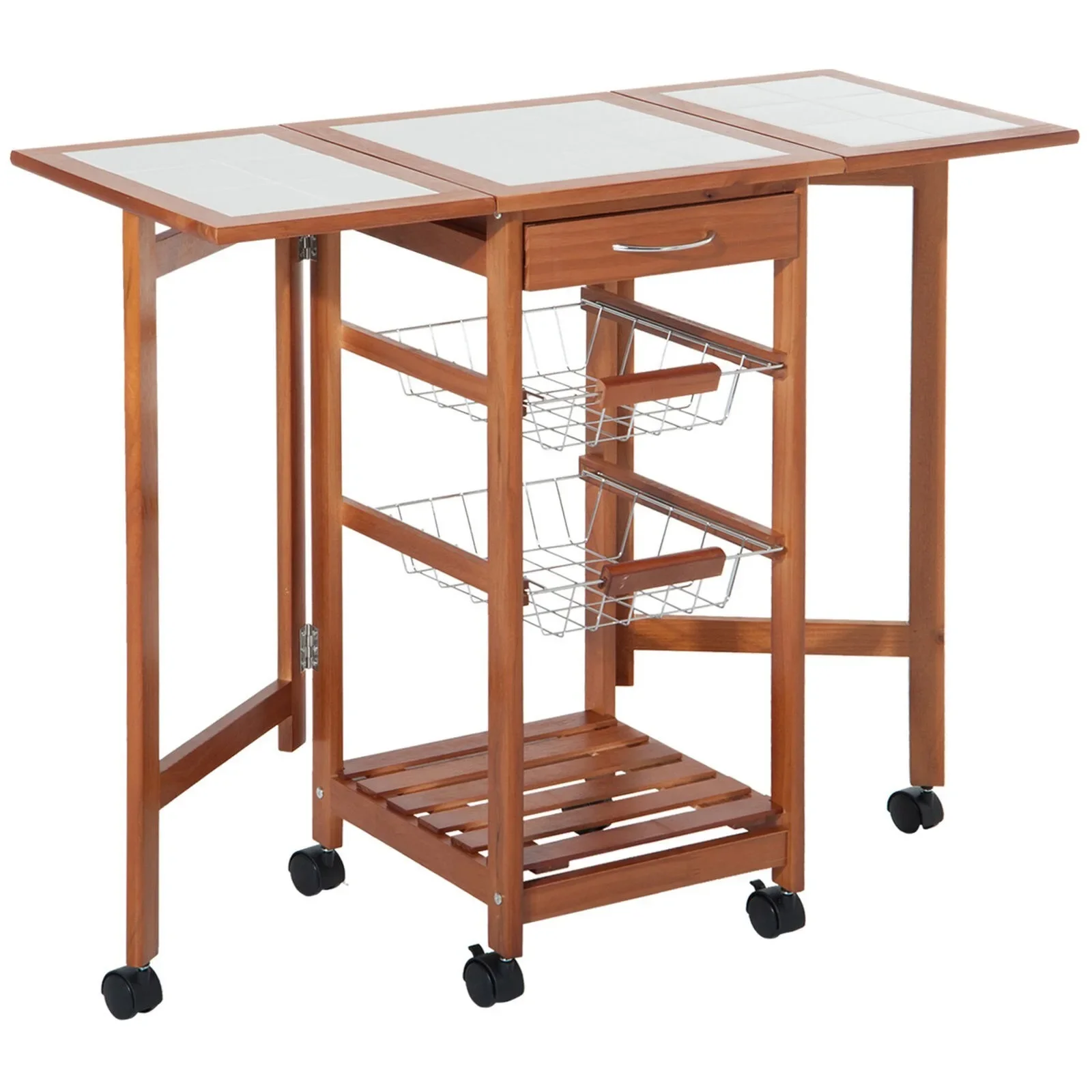 US Portable Rolling Drop Leaf Kitchen Storage Island Cart Trolley Folding Table