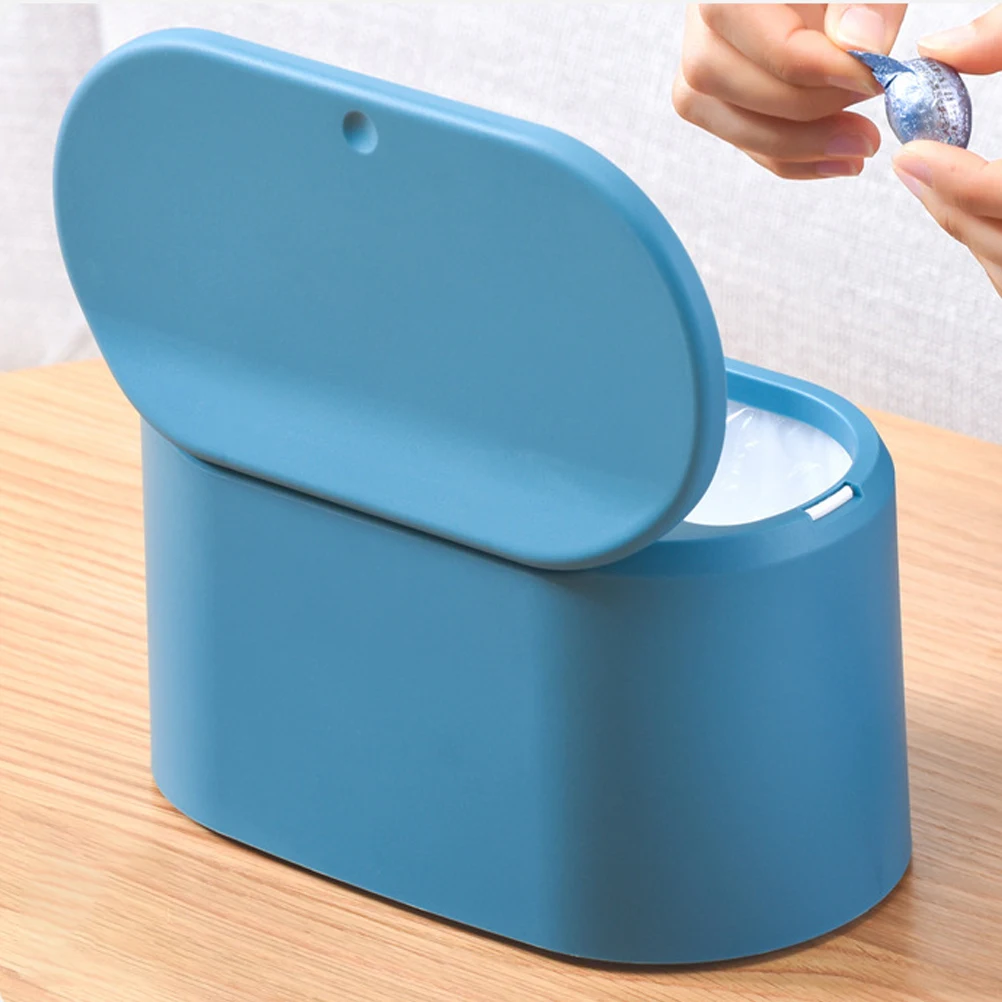 

1pc Press-Button Trash Can Plastic Garbage Can Desktop Garbage Bin Large Capacity Square Odor- Room Bedroom Blue