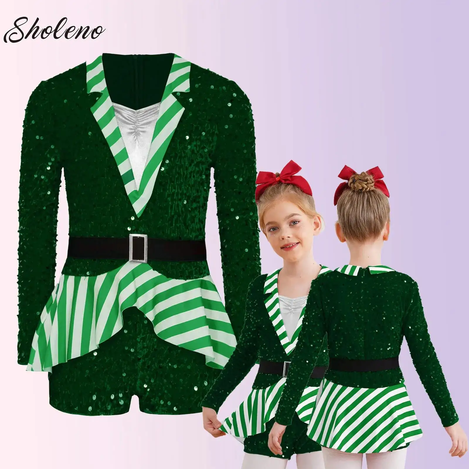 

Teens Girls Candy Cane Cosplay Jumpsuits Dress Christmas Dance One Piece Skirted Bodysuit Unitard Holiday Santa Sweetie Costume