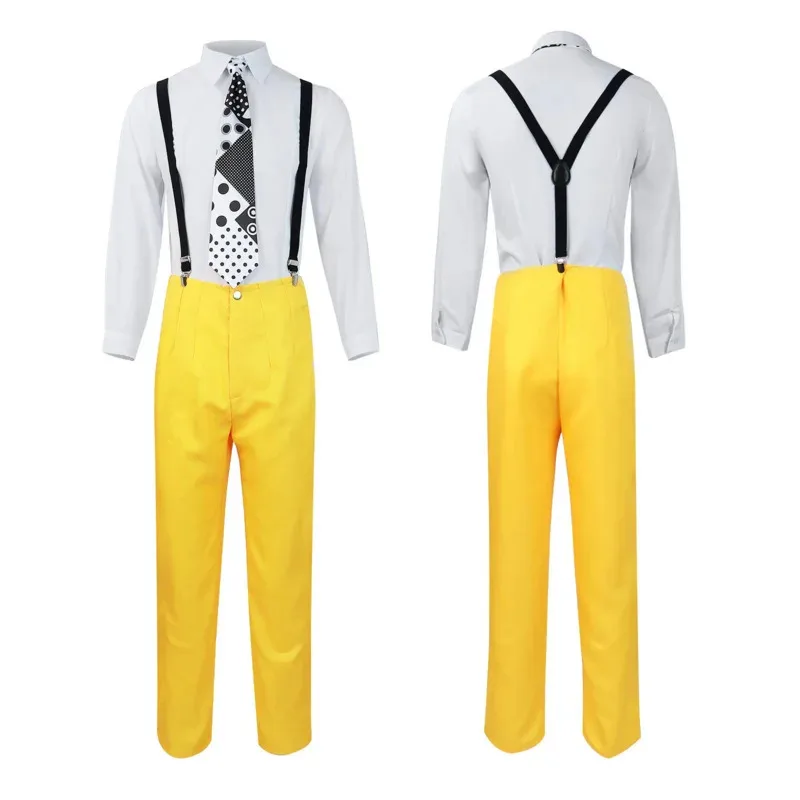 Cosplay MovieTV La maschera Jim Carrey Costumi Set Unisex adulto Abito giallo Abiti uniformi Halloween Carnevale Dress Up Party