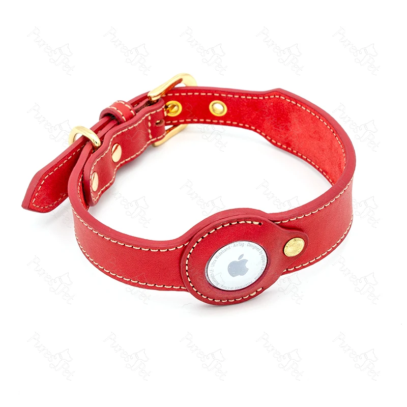 

Custom Wholesale Genuine Cow Leather Dog Collar Hight Quality Real Leather Airtag Dog Collar