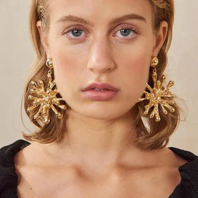 VAROLE Bloom Drop Earring PVD 18K Gold Plated Earrings For Women Fashion Jewelry Lock Kolczyki Gifts Wholesale