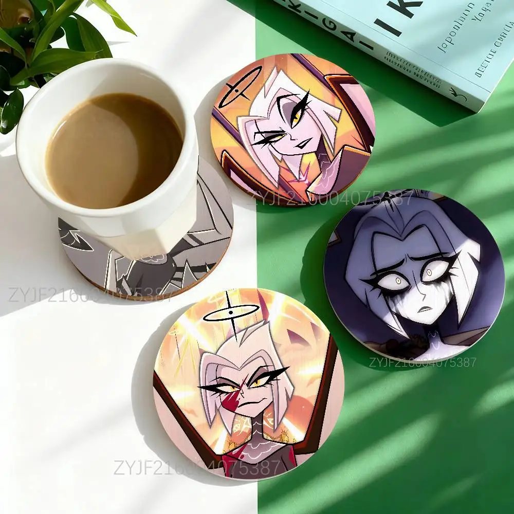 

Lute H-HazbinS Round Wooden Coasters For Cute Design Suitable for Drinks Tea,Coffee Home Perfect Gift Choice