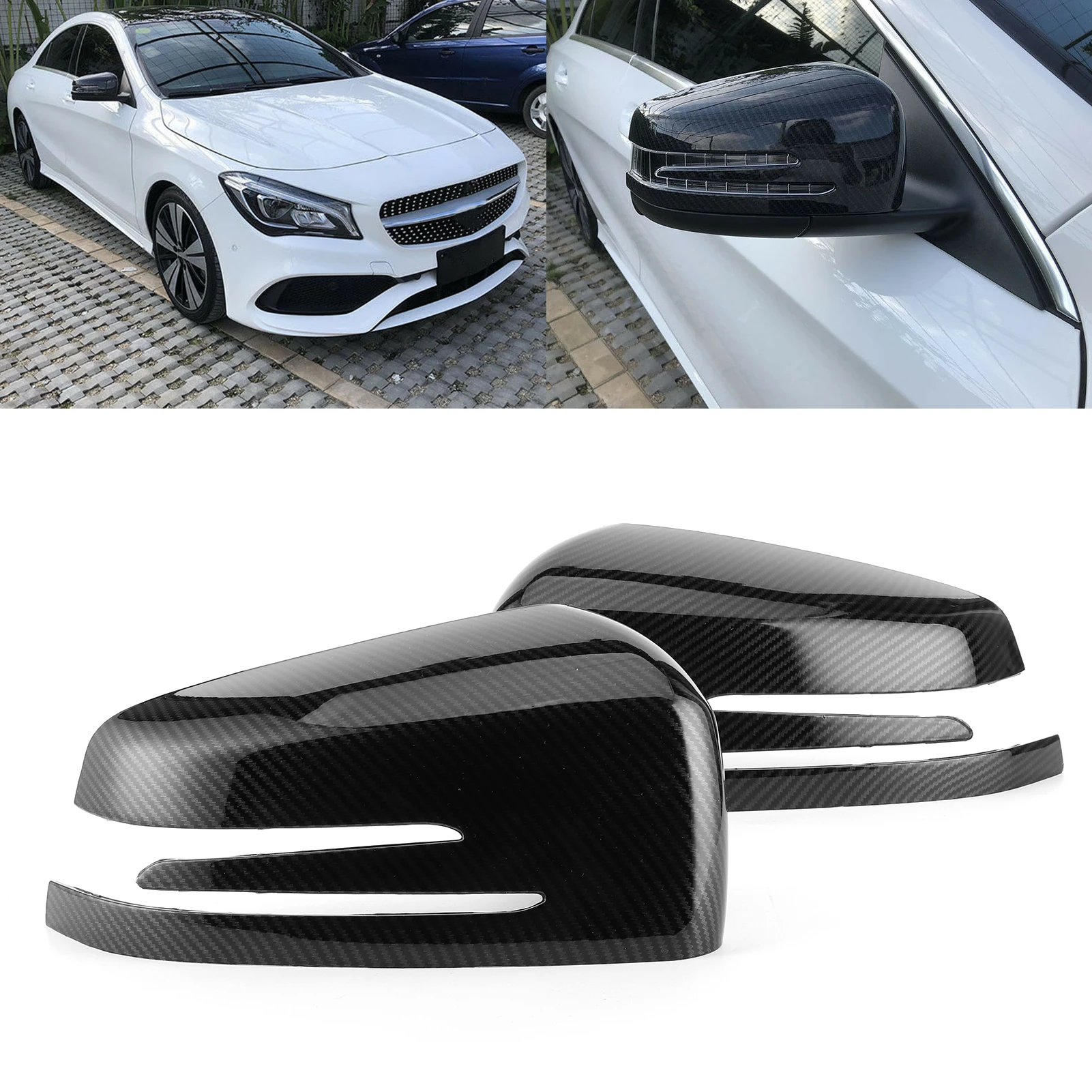 

1 Pair Side Mirror Cover Carbon Fiber Style ABS Rearview Mirror Cap For Mercedes Benz A B C E Class CLA GLA GLK