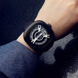 Irregular Shape Punk Style Men Watches Square Watch Trendy Men's Turntable Watch Wild Belt Quartz Watch Male Clock