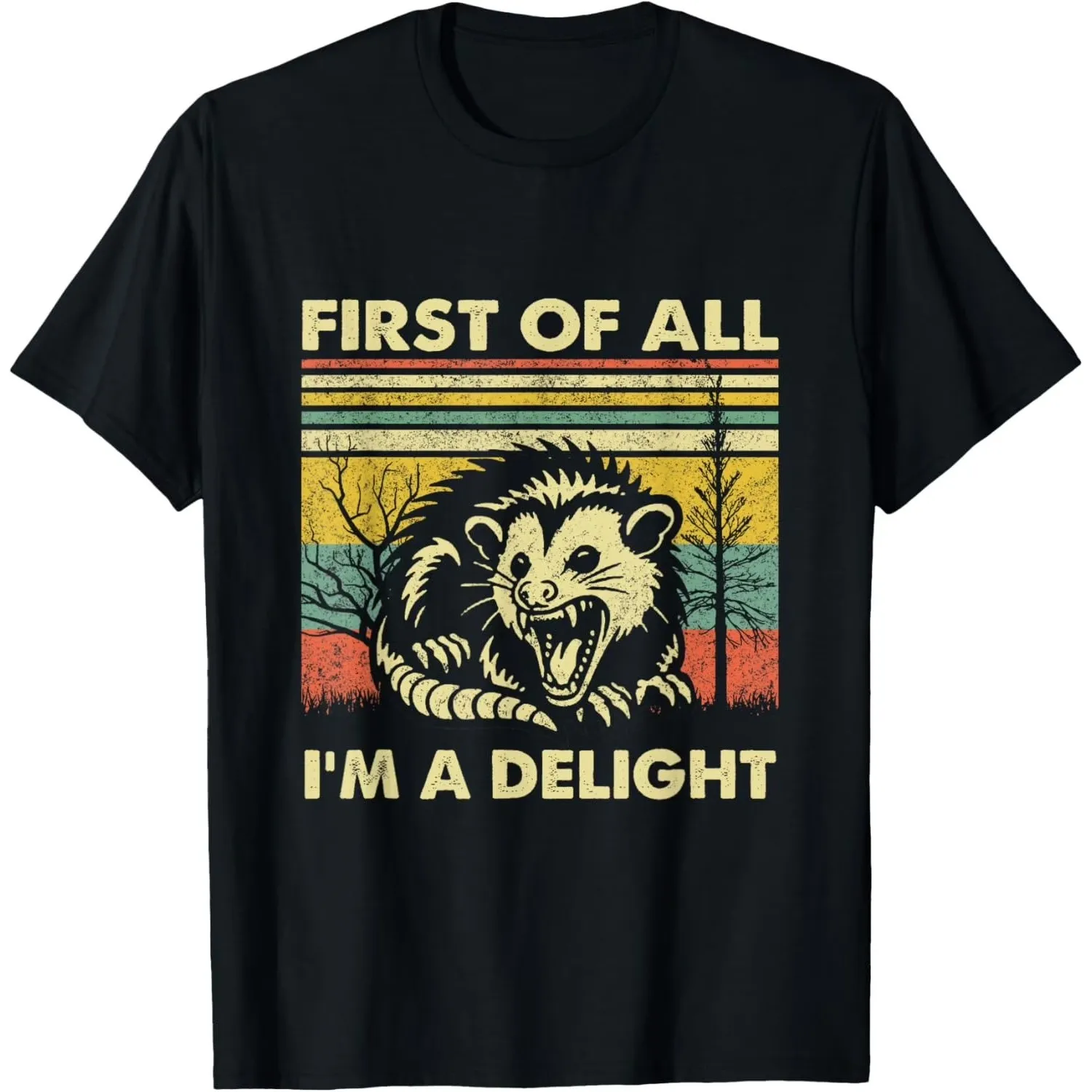 Funny Opossum Graphic Tee Sarcastic Delight Print Short Sleeve Crew Neck Cotton T-Shirt for Men