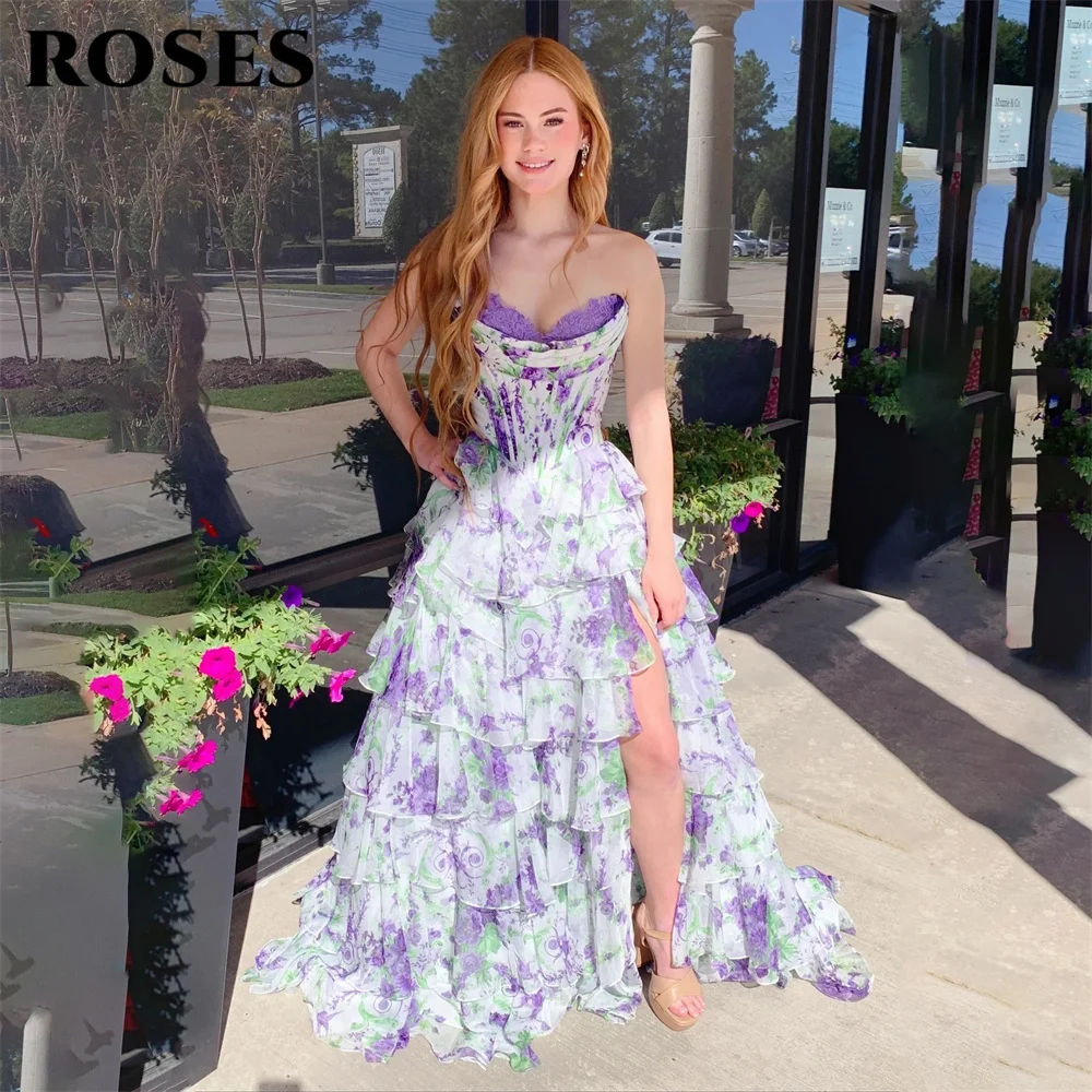 

ROSES Purple Prom Dress Sweetheart فساتين السهرة Zipper Back Night Dress Tiered Celebrity Dress for Woman Customized