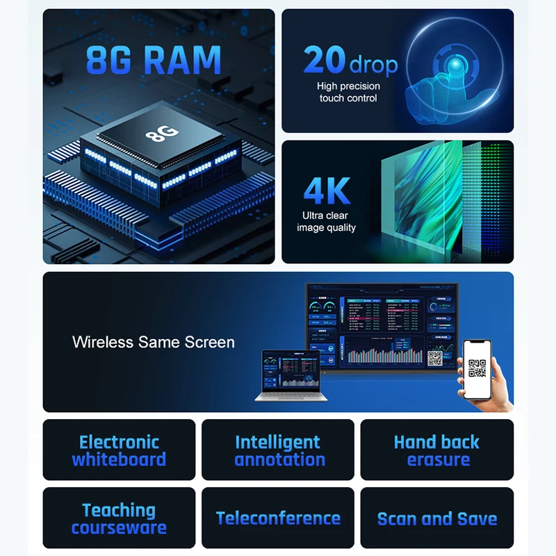 65 بوصة لوحة ذكية تعمل باللمس سبورة بيضاء تفاعلية إلكترونية مع لوحة LED مسطحة شاشة 75 بوصة OEM المورد