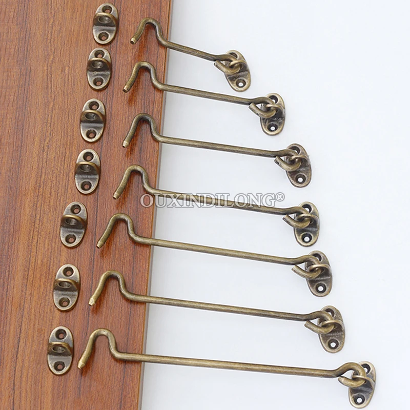 Retro Vintage 10Pieces Solid Brass Antique Cabin Hooks And Eye Door and Window Latch Lock Wind Hook Shed Gate Door Catch Holder