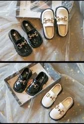 Child Fashion Loafers for Girls 2024 Spring & Autumn New Fashion Soft Princess Lolita Style Shoes Metal Buckle Classic