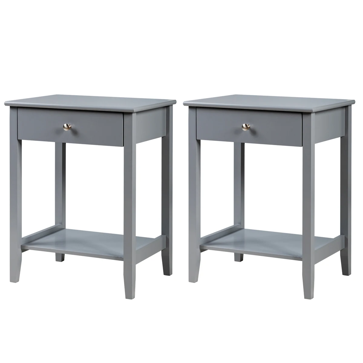 

2PCS Nightstand End Table Storage Display Bedroom Furniture Drawer Shelf Grey