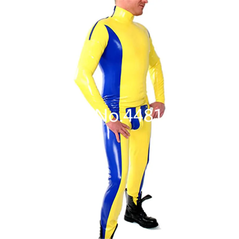 Males' Sexy pelle stretta in lattice Codpiece Catsuit con spalla Zip Entry Latex Rubber body costumi per uomo XS-XXXL (senza calzini)