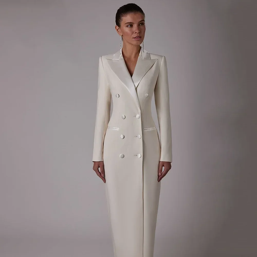 Elegancki płaszcz damski 1-częściowy elegancki satynowy płaszcz z klapami w szpic Dwurzędowa kurtka do kostek Casual Slim Office Lady Party Prom Coat