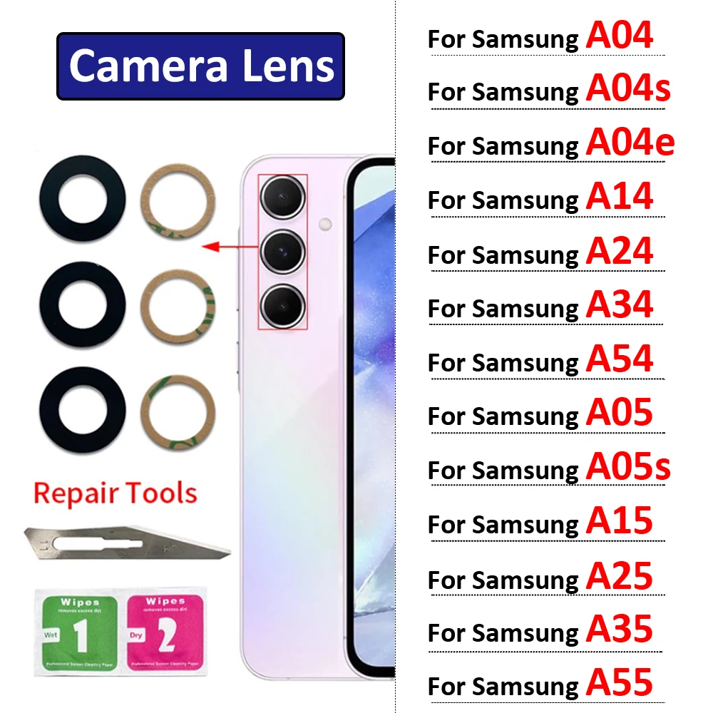 New Rear Back Camera Glass Lens For Samsung A04 A04s A04e A14 A24 A34 A54 A05 A05s A15 A25 A35 A55 4G 5G With Adhesive