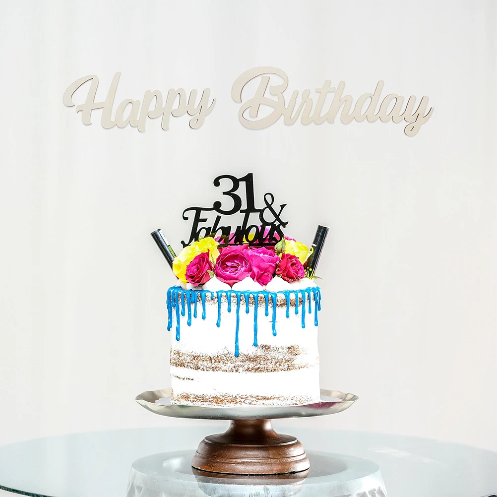 

2 Sets Birthday Decoration Hanging Happy Sign Dining Table Tabletop Arrangement Wood Door