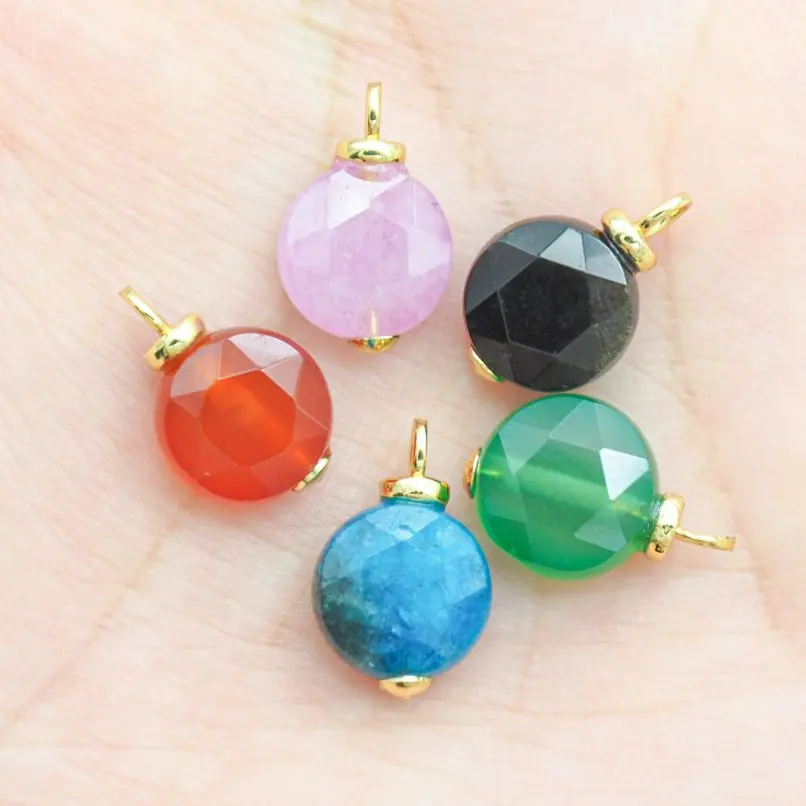 2 uds. De dijes circulares con forma de moneda redonda, piedra semipreciosa, ágata, cobre, Color dorado, aproximadamente 9,8x15,4mm, joyería para mujer