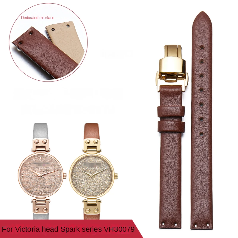 Genuine Leather Watch Band for Victoria Hyde Vh30079 Waterproof Sweat-Proof Soft Comfortable Women Watch Strap 10mm Wristband