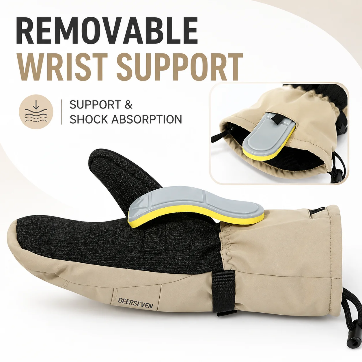 Winter Cycling Ski Mittens Men Women Waterproof Windproof Warm Touchscreen Non-Slip Fleece Gloves with Removable Wrist Support