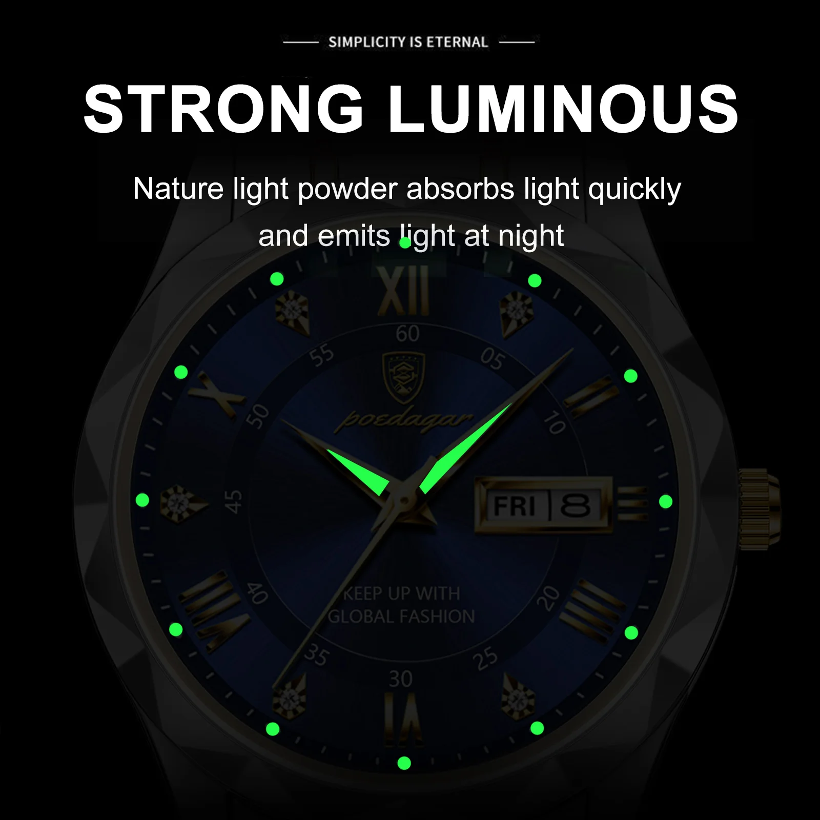 POEDAGAR Luxury Men\'s Quartz Watch Waterproof Luminous Date Week Stainless Steel Men Wristwatch High Quality Sports Man Watches