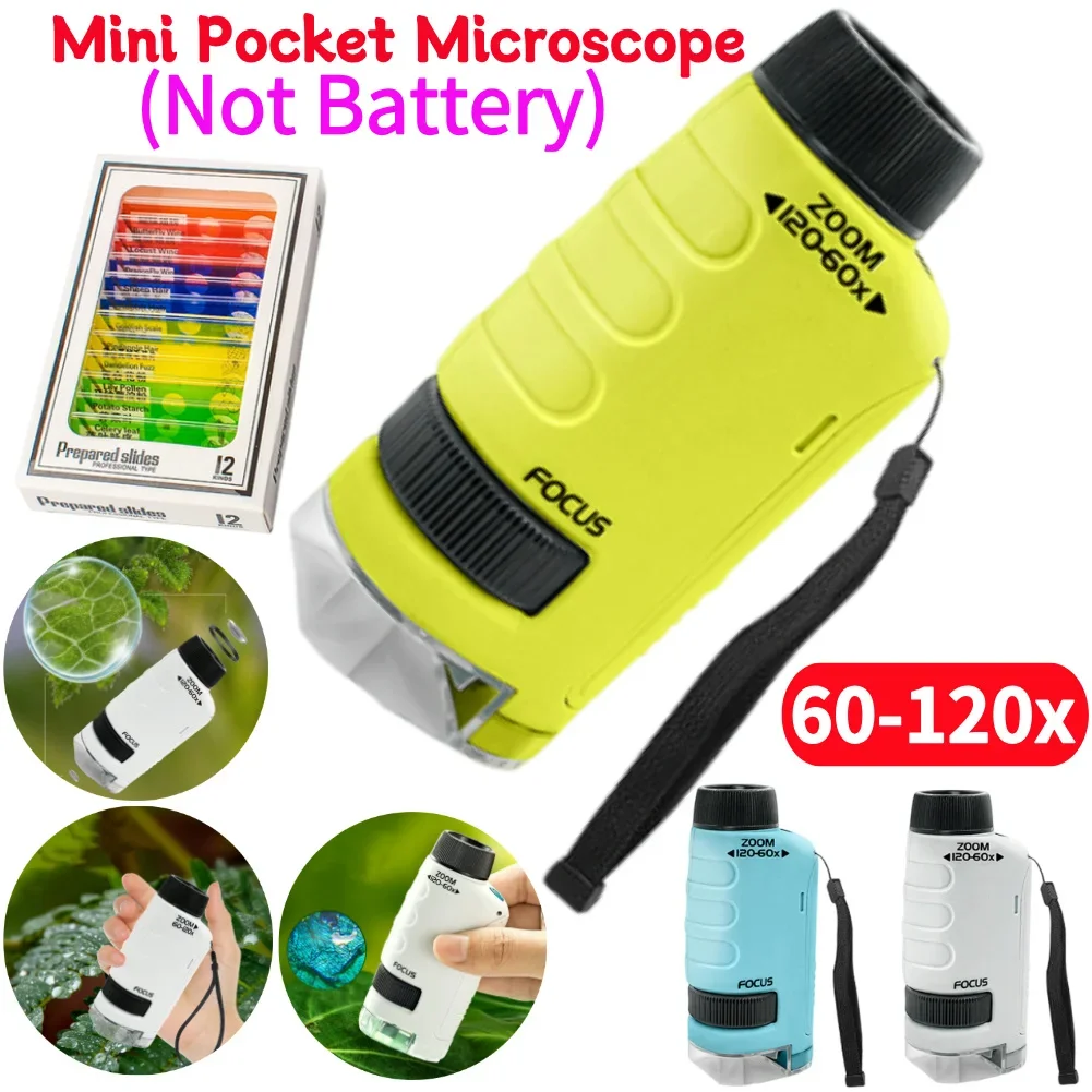 Mini Handheld Microscope 60-120x Microscope With LED Light Children's Science Education Microscope  with Specimen Slides For Lab