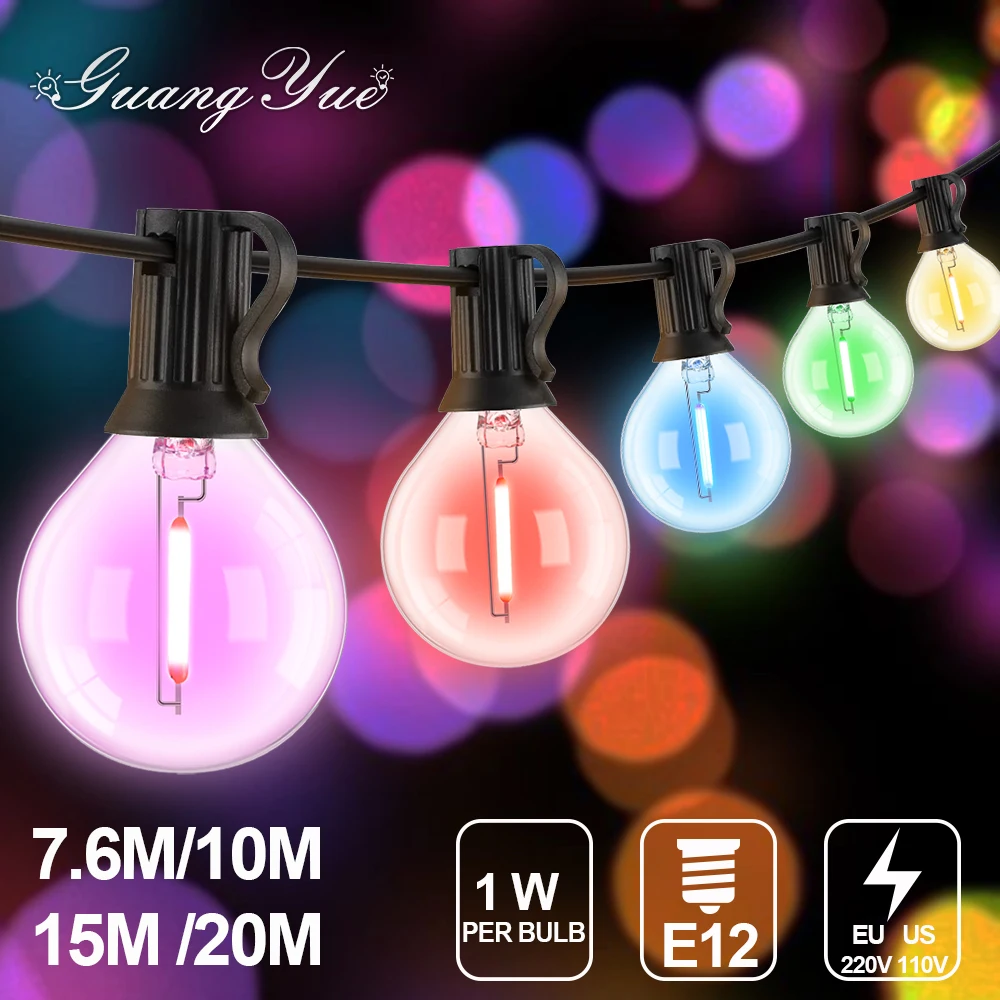 

Цветные лампочки G40 Led EU 220V США 110V Street Garland Водонепроницаемые для подключения RGB к наружным свадебным огням