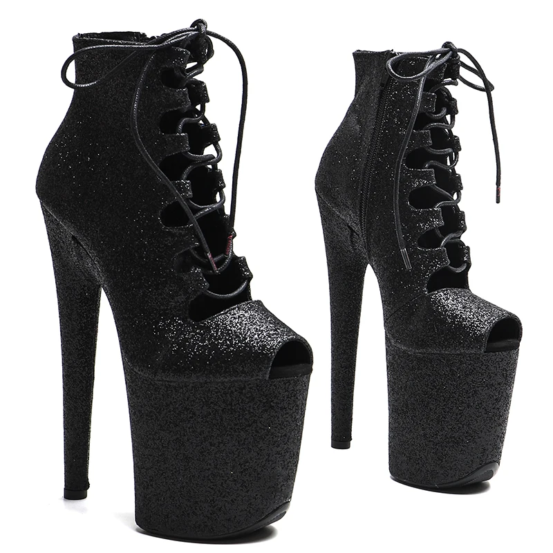 Leecabe 20cm/8inches Glitter Upper   Ankle Boots Open Toe  High Heel platform   Pole Dancing boots